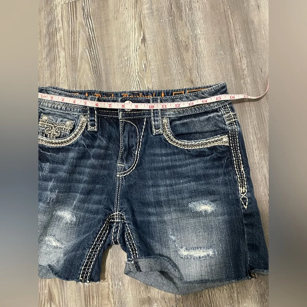 Rock Revival Blue Jean Shorts Distressed Mid-Thigh